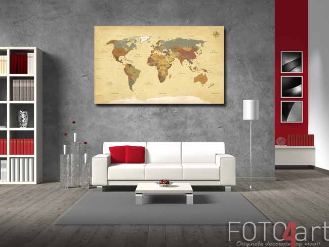 Foto op Canvas wereldkaart